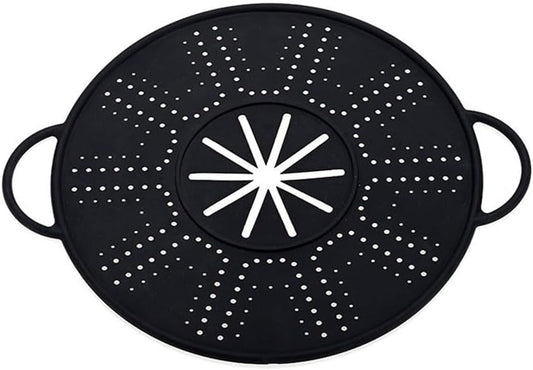 Silicone Spill Stopper Lid with Steam Vent and Double Handles, Heat Resistant Pot Cover for Cooking and Steaming, Dishwasher Safe Kitchen Gadget, 13.4 x 10.8 Inch, Black(white)