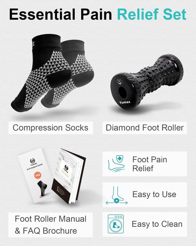 Tumaz Foot Roller & Massage Ball 3-in-1 Set | Foot Roller, Spiky & Lacrosse Balls | Ergonomic Design | Deep Tissue Massage | Foot Relaxation & Recovery