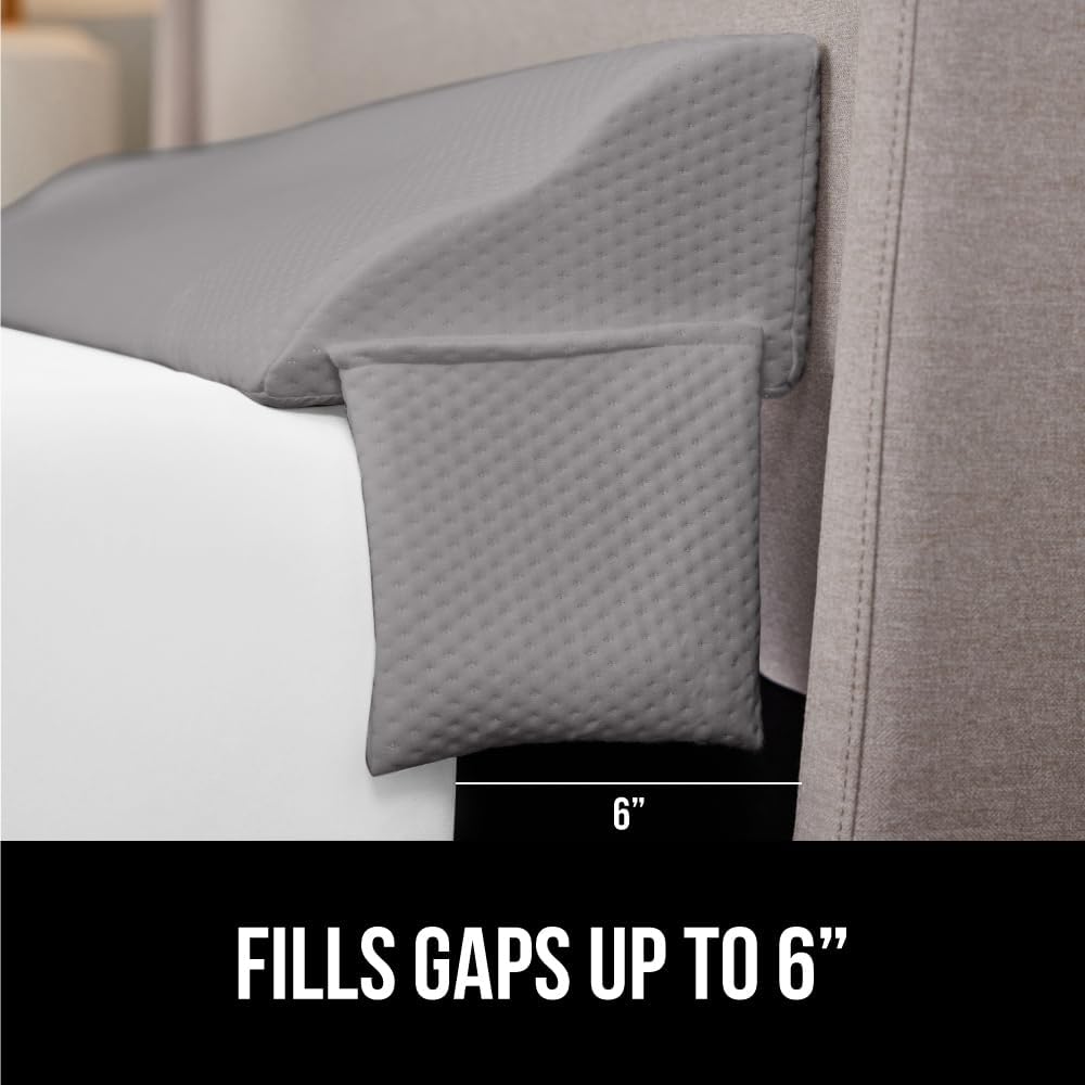 GORILLA GRIP Patented Bed Wedge Pillow for Headboard Gap, Filler Between Mattress Gaps, Comfortable Supportive High Density Cushioned Foam Pillows, Stay in Place Gripping Dots, King Soft Gray