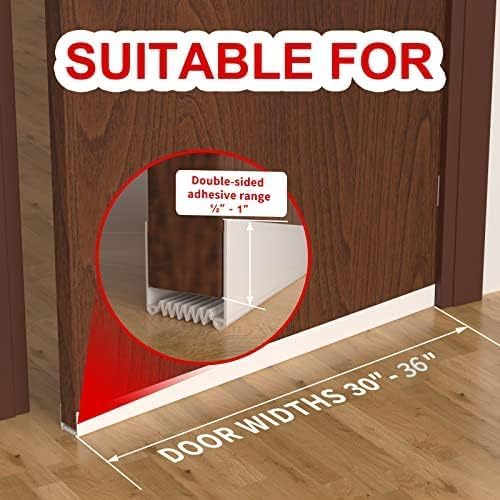 2 Pack Door Draft Stopper, 36” Length Cuttable Weather Stripping Door Seal, Strong Adhesive Door Sweep for Exterior and Interior Doors (2, Black)