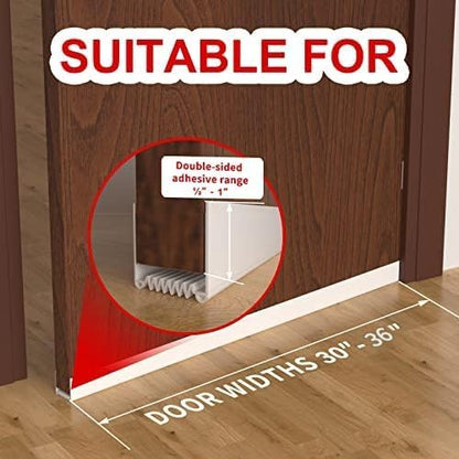 2 Pack Door Draft Stopper, 36” Length Cuttable Weather Stripping Door Seal, Strong Adhesive Door Sweep for Exterior and Interior Doors (2, Black)