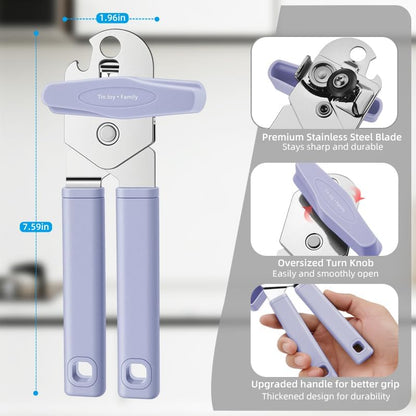 Tin Joy Family™ Manual Can Opener – Sharp Blade with No Sharp Edges, Easy Grip Handle for Arthritis Hands, Smooth Lid Safety Cutter for Elderly & Weak Hands (Grape purple)