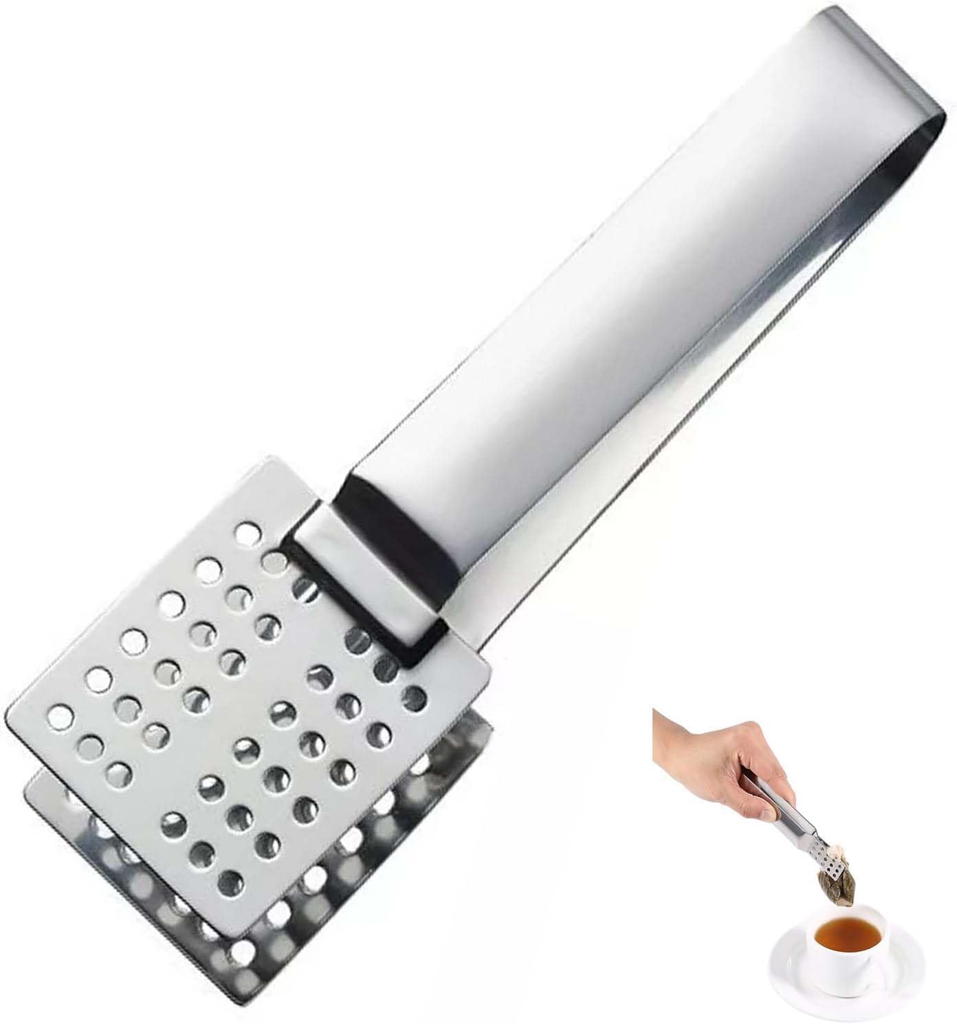 Tea Bag Squeezer Tongs, Effective Tea Tool for Easy Extraction, Stainless Steel Tea Tongs Strainer Clip Tea Filter Spoon for Gripping Loosing Leaf Tea Bags Ice Sugar Cubes (Silver, 15cm)