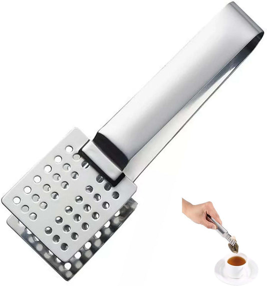 Tea Bag Squeezer Tongs, Effective Tea Tool for Easy Extraction, Stainless Steel Tea Tongs Strainer Clip Tea Filter Spoon for Gripping Loosing Leaf Tea Bags Ice Sugar Cubes (Silver, 15cm)