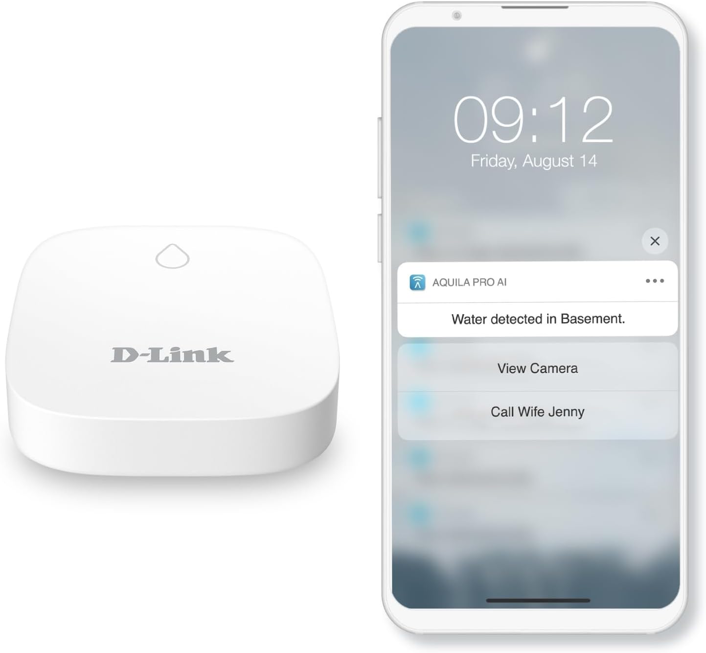 D-Link Next-Gen WiFi Water Leak Detector Starter Kit with 2 sensors—Loud 100 dB Sound Alarm—App Alert—LED Strobe Light—No Hub Required—Works with Google—1000ft Ultra-Long Range—Expandable (SW-A11KT)