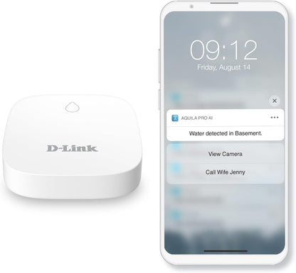 D-Link Next-Gen WiFi Water Leak Detector Starter Kit with 2 sensors—Loud 100 dB Sound Alarm—App Alert—LED Strobe Light—No Hub Required—Works with Google—1000ft Ultra-Long Range—Expandable (SW-A11KT)