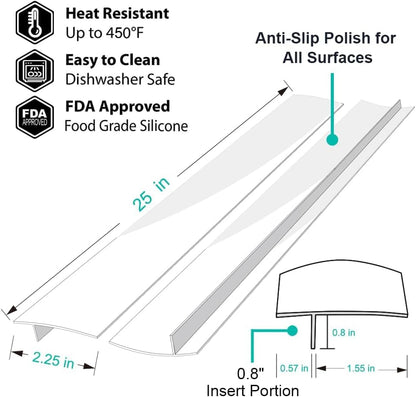 Stove Counter Gap Cover - 25 Inch Silicone Stove Gap Filler 2 Pack White | Kitchen silicone oven gap filler, countertop strips gap guard, easy to clean; white counter gap cover,crack guard for counter