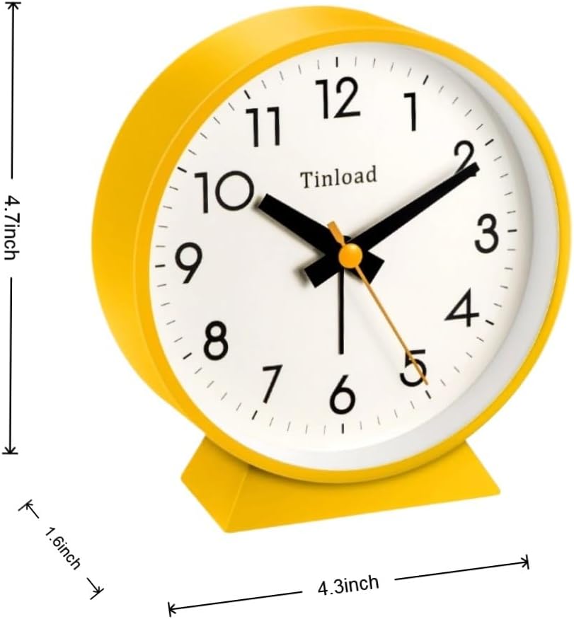Tinload 4.5" Battery Operated Analog Alarm Clock, Small Silent Bedside Desk Clock with Night Light, Blue