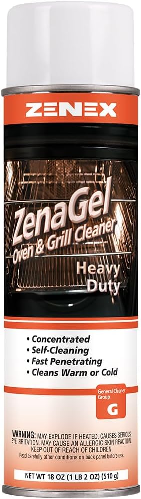ZenaGel Industrial Oven & Grill Cleaner, Fast Acting Gel, 18oz, 2 Count | Powerful degreasing formula clings to vertical surfaces, dissolving baked-on residue from broilers, rotisseries, and hoods