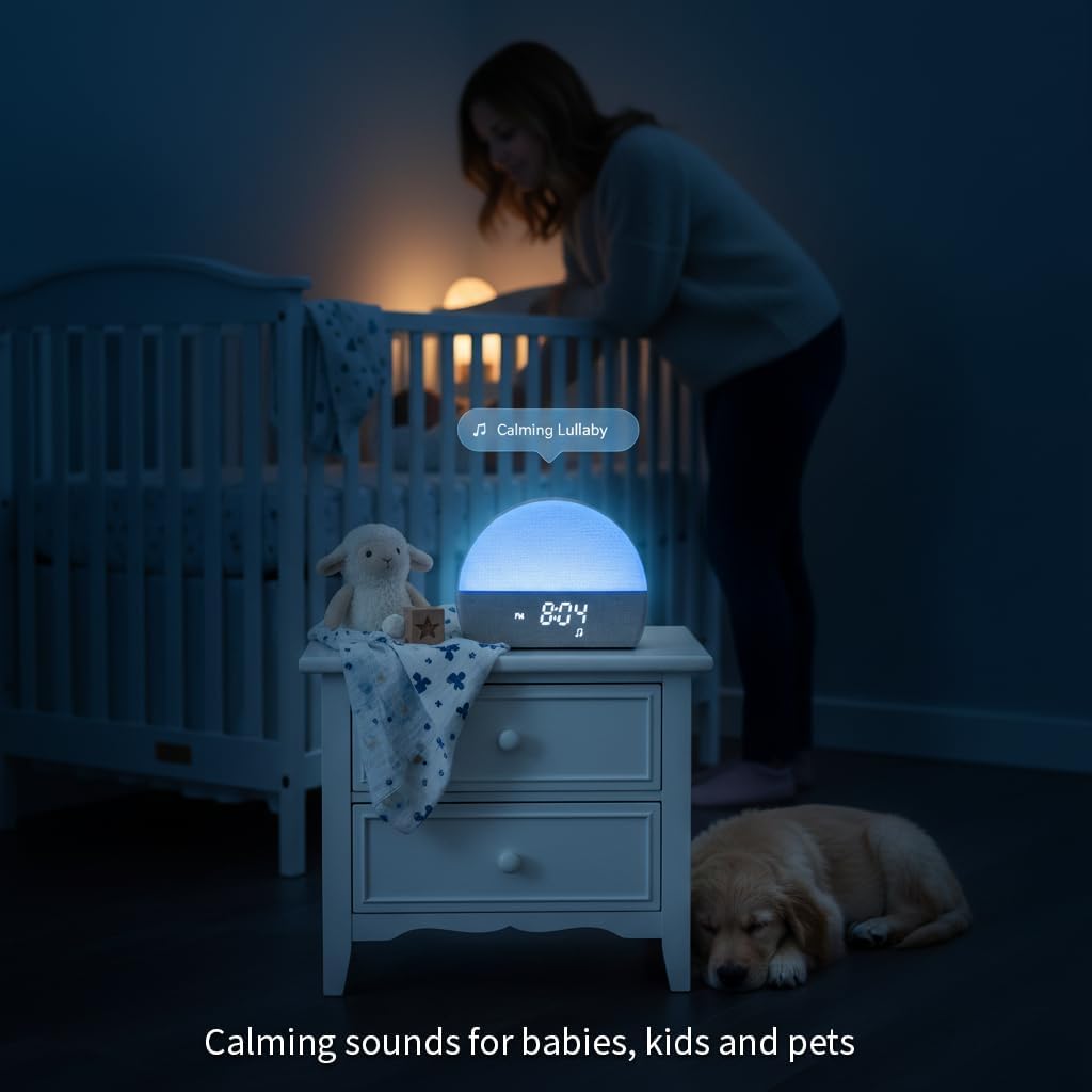 Sunrise Alarm Clock White Noise Sound Machine, Natural Wake Up Light for Adults, Baby and Pets – 30 Non-Looping Sleep Sounds, 10 Color Ambient Night Light, Screen-Free Sleep by Paus