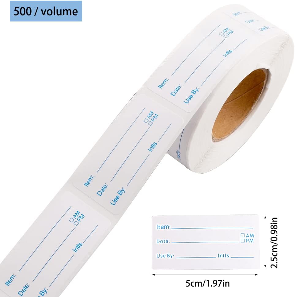 2 Rolls 1000 Pieces Removable Food Labels, 1 x 2 Inch | Date Stickers for Freezer, Refrigerator Food Containers - Easy to Write