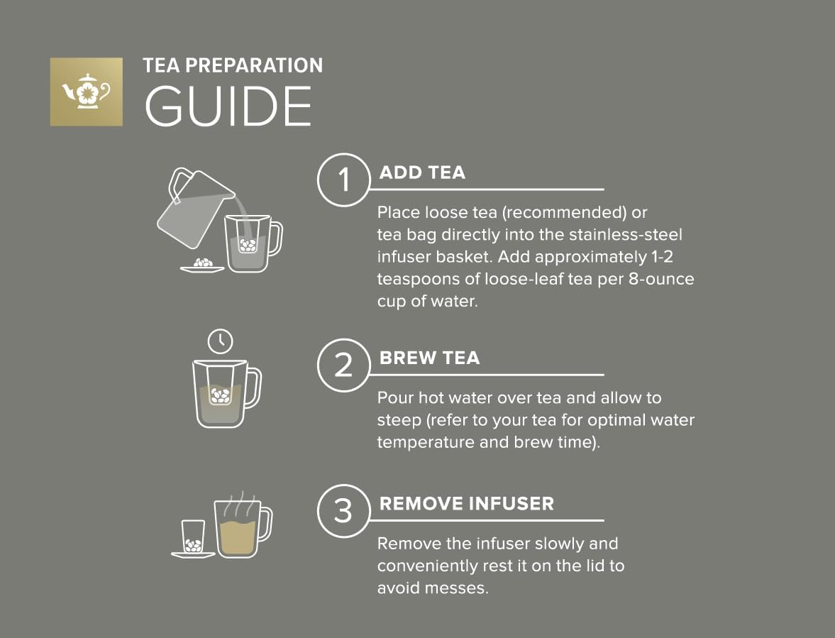 Teabloom Elegant Stainless Steel Loose Leaf Tea Infuser with Lid & Drip Tray – Extra Fine Mesh Basket for Mugs, Cups & Small Teapots – Food Grade Materials, Dishwasher Safe