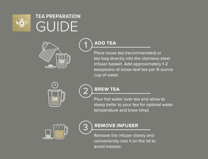 Teabloom Elegant Stainless Steel Loose Leaf Tea Infuser with Lid & Drip Tray – Extra Fine Mesh Basket for Mugs, Cups & Small Teapots – Food Grade Materials, Dishwasher Safe