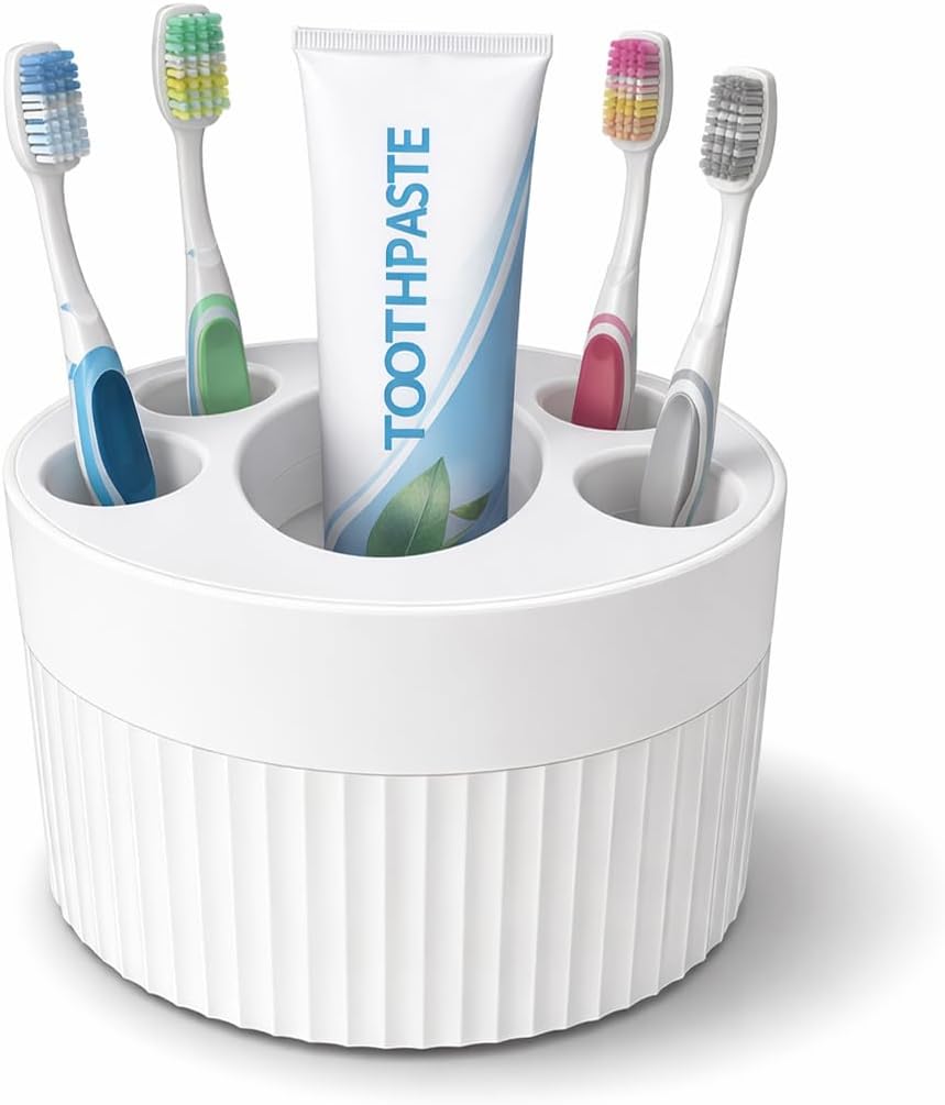 Toothbrush Holder for Bathroom Countertop, Multi-Slot Toothbrush Caddy with Drainage, Detachable Design, Non-Slip Base, Toothpaste Organizer (1, Blue)