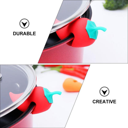 Hemoton Silicone Pot Lid Lifter Steam Release Set of 2 Pepper Shaped Pot Lid Holder for Boil over Control Cover Holder for Stovetop Kettle Soup Kitchen Tool