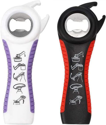 2 pack 5-in-1 Multi Function Plastic Grip Bottle Opener- Easily Opens Twist Caps, Bottle Caps, Canning Lids and Can Tabs (Black)