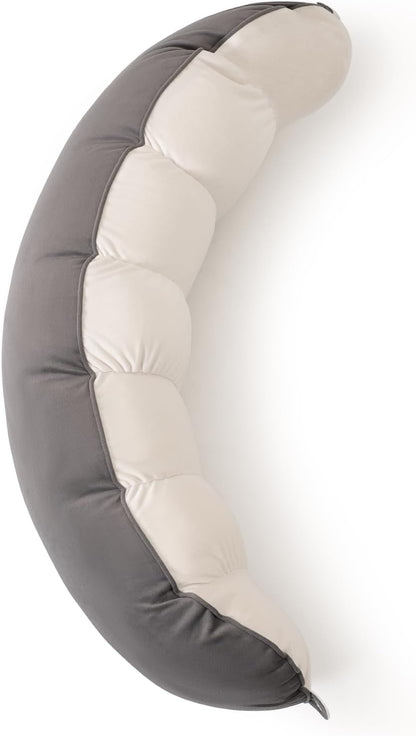 Peallow(Pat. Pend) – Long Round Body Pillow for Adults, Bolster Pillow for Sleeping, Soft and Supportive Pillow for Sleeping & Lumbar Support (Green-White, 29.5")