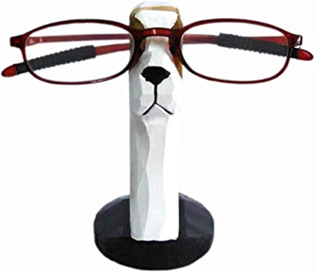 Red Dollar Handmade Wood Carved Animal Eyeglass Holder, Cute Sunglasses Display Stand, Nightstand Home Office Desk Decor, Christmas Holiday New Year Business Gift for Men Women Adults (Dog)