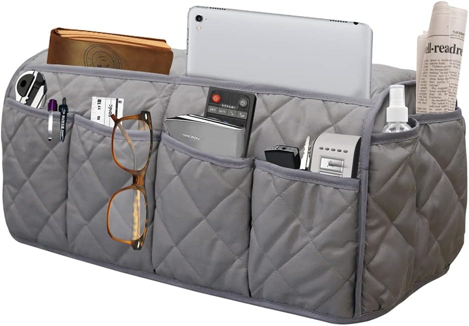Armchair Caddy for Recliner - Sofa Armrest Organizer with 14 Pockets | Waterproof Remote Control Holder for Recliner, Non-Slip Chair Arm Storage for TV Remote, Phone, Books, Magazine, iPad