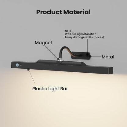 Wireless Picture Light for Wall Art Motion Sensor, 16 Inch, Black, 1 Pack | 5000mAh Rechargeable Battery, Cordless, Magnetic Detachable Bar, 3CCT Dimmable, Remote Control for Paintings and Artworks