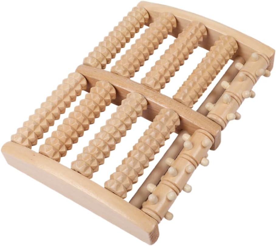 Wooden Foot Massager Roller Acupuncture Point Massager with 5 Rows of Beads for Plantar Relief and Relaxation, Manual Foot Massage Tool for Home Use by Men and Women