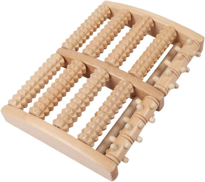 Wooden Foot Massager Roller Acupuncture Point Massager with 5 Rows of Beads for Plantar Relief and Relaxation, Manual Foot Massage Tool for Home Use by Men and Women