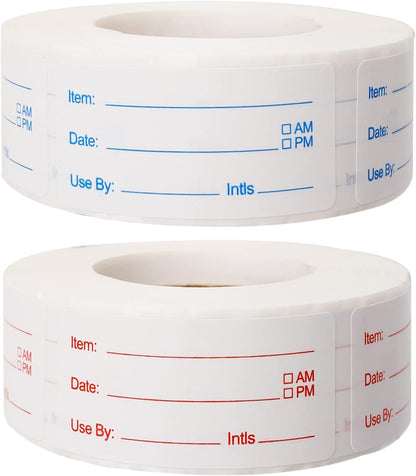 2 Rolls 1000 Pieces Removable Food Labels, 1 x 2 Inch | Date Stickers for Freezer, Refrigerator Food Containers - Easy to Write