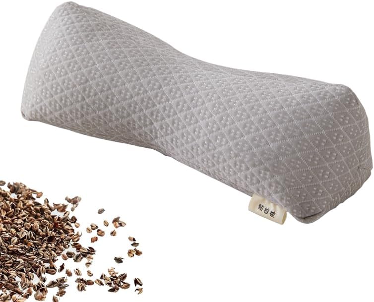 Buckwheat Pillow, Cooling Cervical Neck Support pillow ,Adjustable Bolster Buckwheat Roll Pillow Neck Pain Relief for Back and Side Sleepers Round Neck Pillows For Sleeping 6*15 inch (Green)