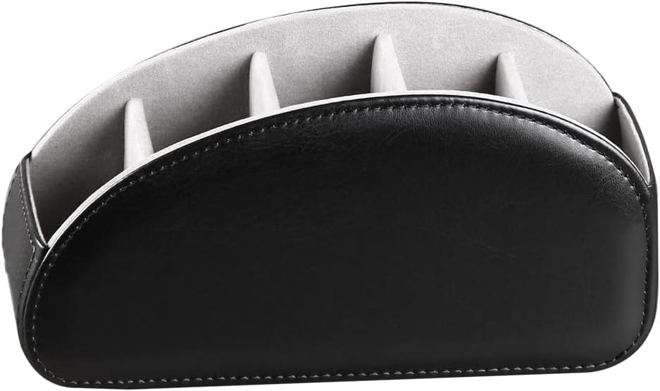 PU Leather Remote Control Holder with 5 Compartments - Storage Tray & Desktop Organizer for TV Remotes,Glasses,Pens,Accessories - Space-Saving Design for Bedside Table & Office Desk (Black)
