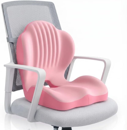 Ergonomic Seat Memory Foam Support Cushion for Back, Car Seat Back Support Cushion for Sciatica Tailbone Pain, Office Desk Chair Car Travel Seat Cushion (Pink)