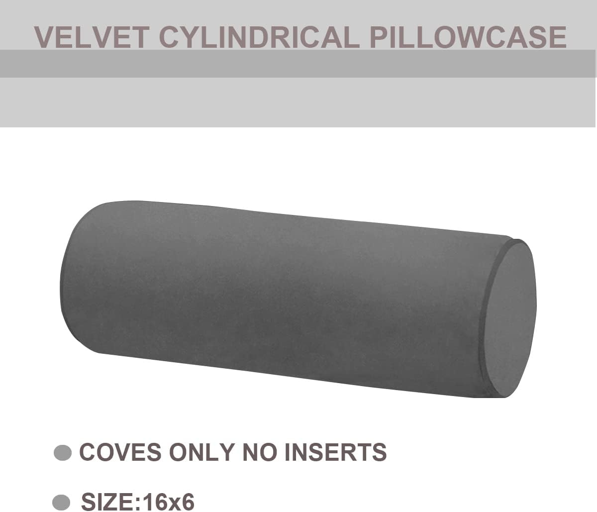 Neck Roll Pillowcases Velvet Cylindrical Pillow Covers 16"x6" with Hidden Zipper for House Home Decor Neck Roll Pillow Cervical Neck Roll Memory Pillow Cylinder Round Cushion (Black, 16x6)