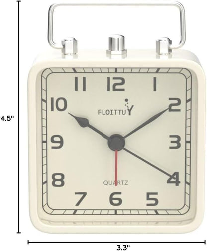 FLOITTUY Square Metal Beep Alarm Clock Silent No Ticking, Snooze and Battery Operated, Night Light and Desk Clock for Bedroom/Travel/Kids, Easy Set(Green)
