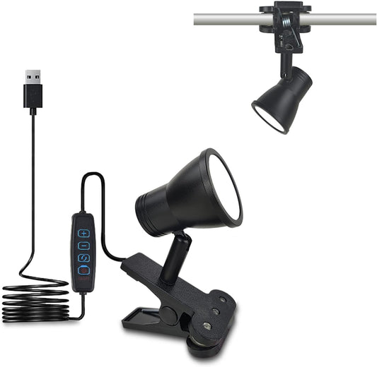 LUJOLUMIN Clip Lamp, Mini Portable 360° Rotation Clamp on Lamp for Bed/Bedside Headboard/Table/Bunk/Desk/Shelf, 3 Color Temperature Options, 10 Dimmable Brightness Levels for Reading (5W) | Metal Clamp Desk Light, 3 Color Temperatures and 10 Brightness