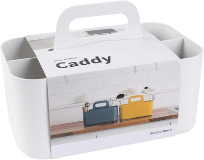 BLUE GINKGO Stackable Organizer Caddy, Rectangle, White, Made in Korea | Portable. Adjustable. Home, Office & School Storage.