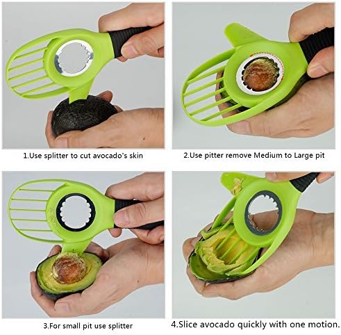 3 in 1 Avocado Slicer Tool and Saver Keeper,Avocado Pit Remover and Cutter as knife peeler scoop with Comfort-Grip Handle (Green-(Slicer+Saver))