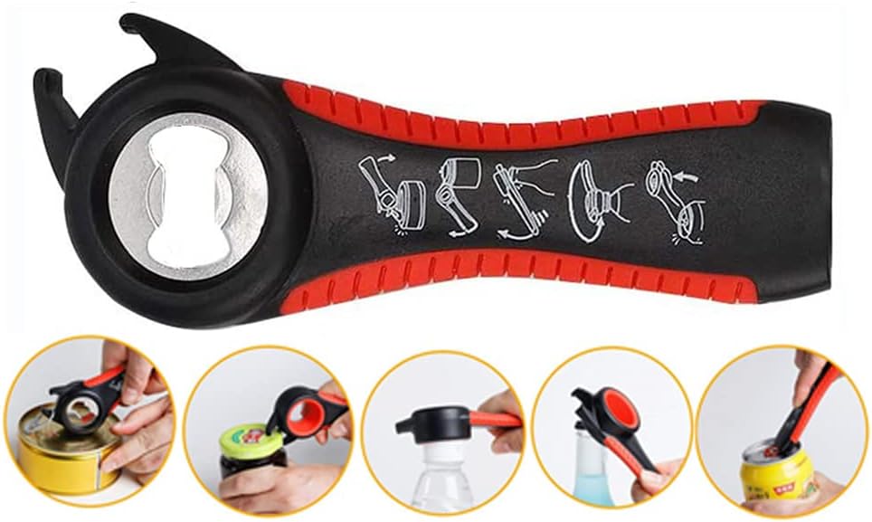 2 pack 5-in-1 Multi Function Plastic Grip Bottle Opener- Easily Opens Twist Caps, Bottle Caps, Canning Lids and Can Tabs (Black)