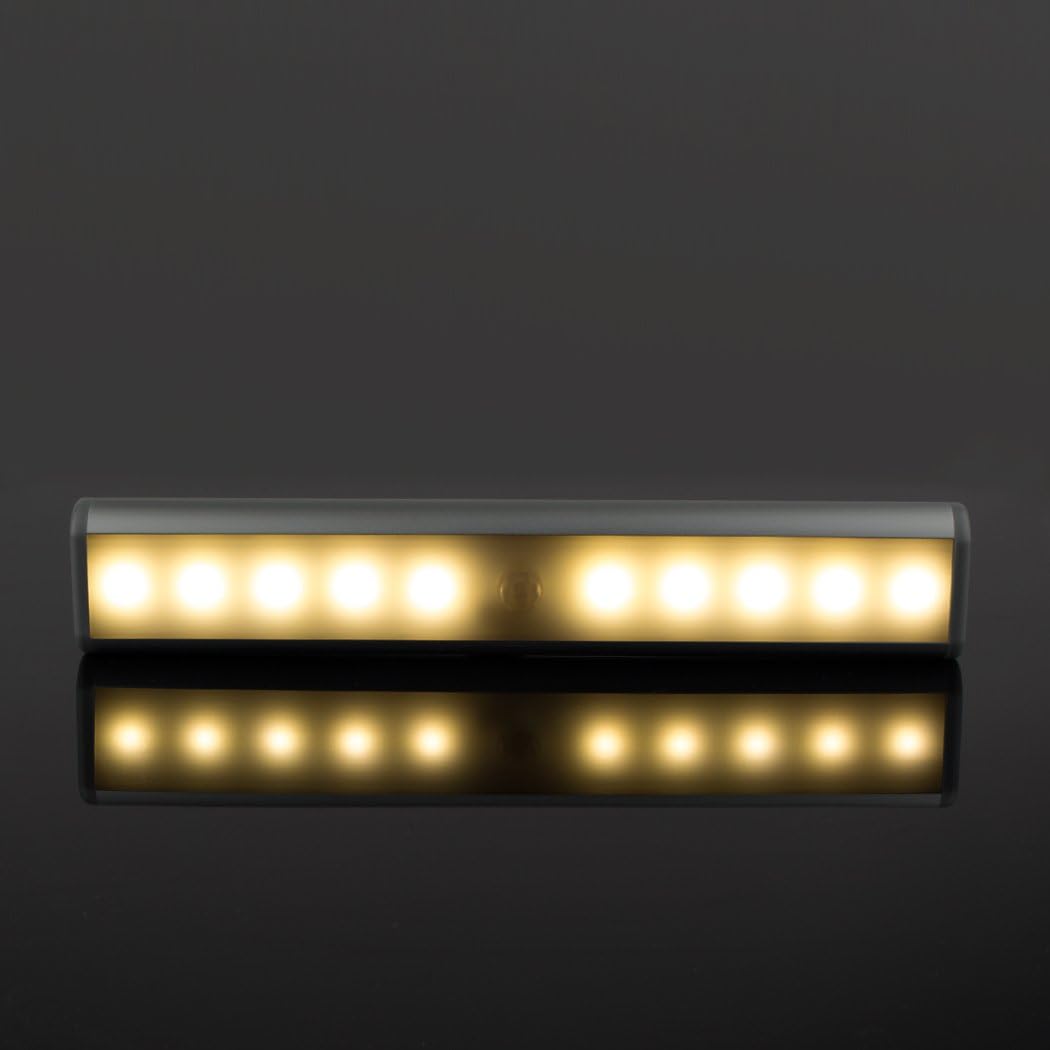 Wireless Motion Sensor Cabinet Lights 10-LED USB Rechargeable Closet Lights LED Under Cabinet Lighting for Wardrobe/Drawer/Stairs/Cupboard/Counter/Pantry/Stairs,Stick On Anywhere,2 Pack,White Light