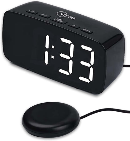 Loud Alarm Clock with Bed Shaker, Vibrating Alarm Clock for Heavy Sleepers, Multifunctional Digital Alarm Clock, Deaf and Hard of Hearing, Full Range Dimmer and Battery Backup (Black, 1)