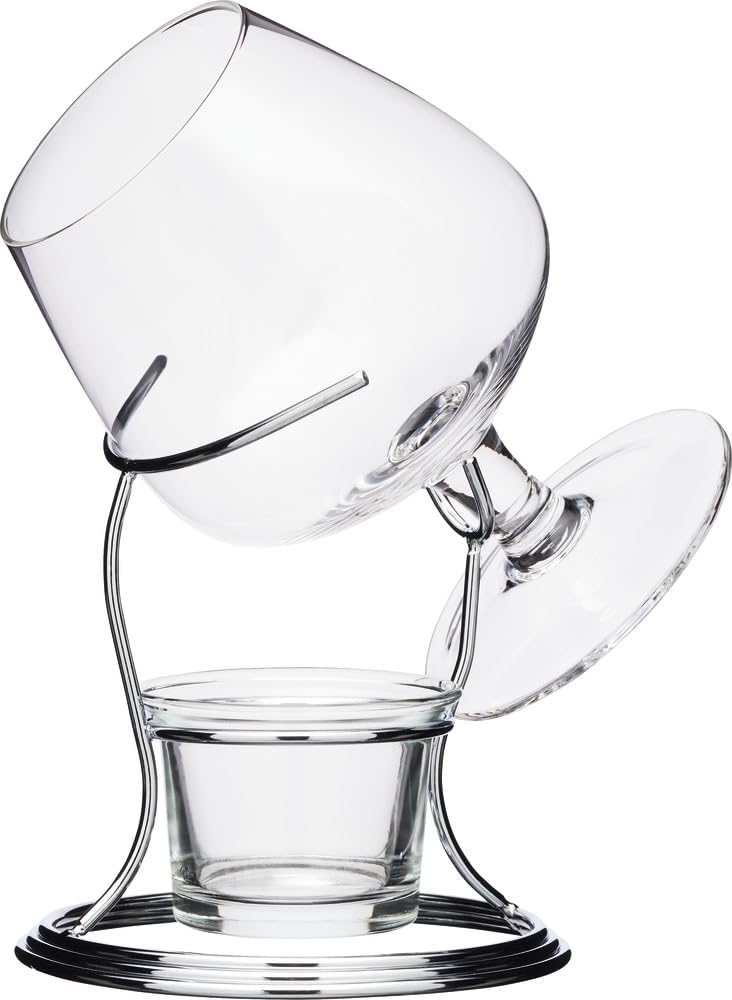BarCraft Brandy Glass and Warmer Gift Set, 350ml Glass, Tea Light Holder and Metal Stand, 3-Piece Set