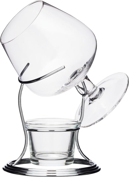 BarCraft Brandy Glass and Warmer Gift Set, 350ml Glass, Tea Light Holder and Metal Stand, 3-Piece Set