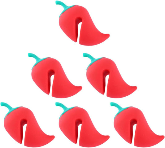 Healeved 6pcs Small Pepper-shaped Silicone Pot Lid Spill-proof Lifters Boil Stopper Pan Protectors for Kitchen Cooking