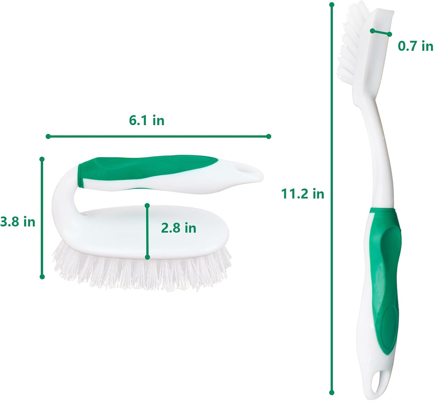 Scrub Brush Set, 4 Pack Deep Cleaning Brush Kit, Green | 2 Scrub Brush, 2 Tile & Grout Brush with Built-in Scraper, Household Commercial Scrubber for Floor, Shower, Pool Wall, Tub