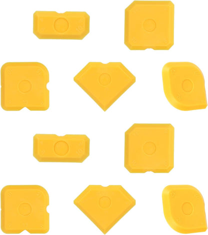 10pcs Silicone Cramer Spreader Caulking Tool Kit, Sealant Profiling Finishing Smoothing Tool Caulk Remover Grout Scraper Mastic Applicator for Kitchen Bathroom Floor Window Sink (Yellow)
