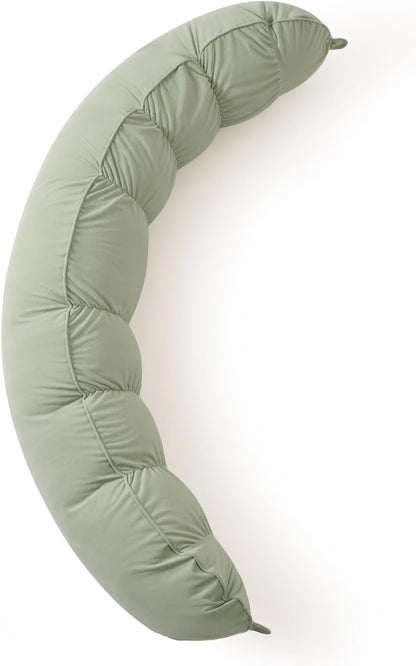 Peallow(Pat. Pend) – Long Round Body Pillow for Adults, Bolster Pillow for Sleeping, Soft and Supportive Pillow for Sleeping & Lumbar Support (Green-White, 29.5")