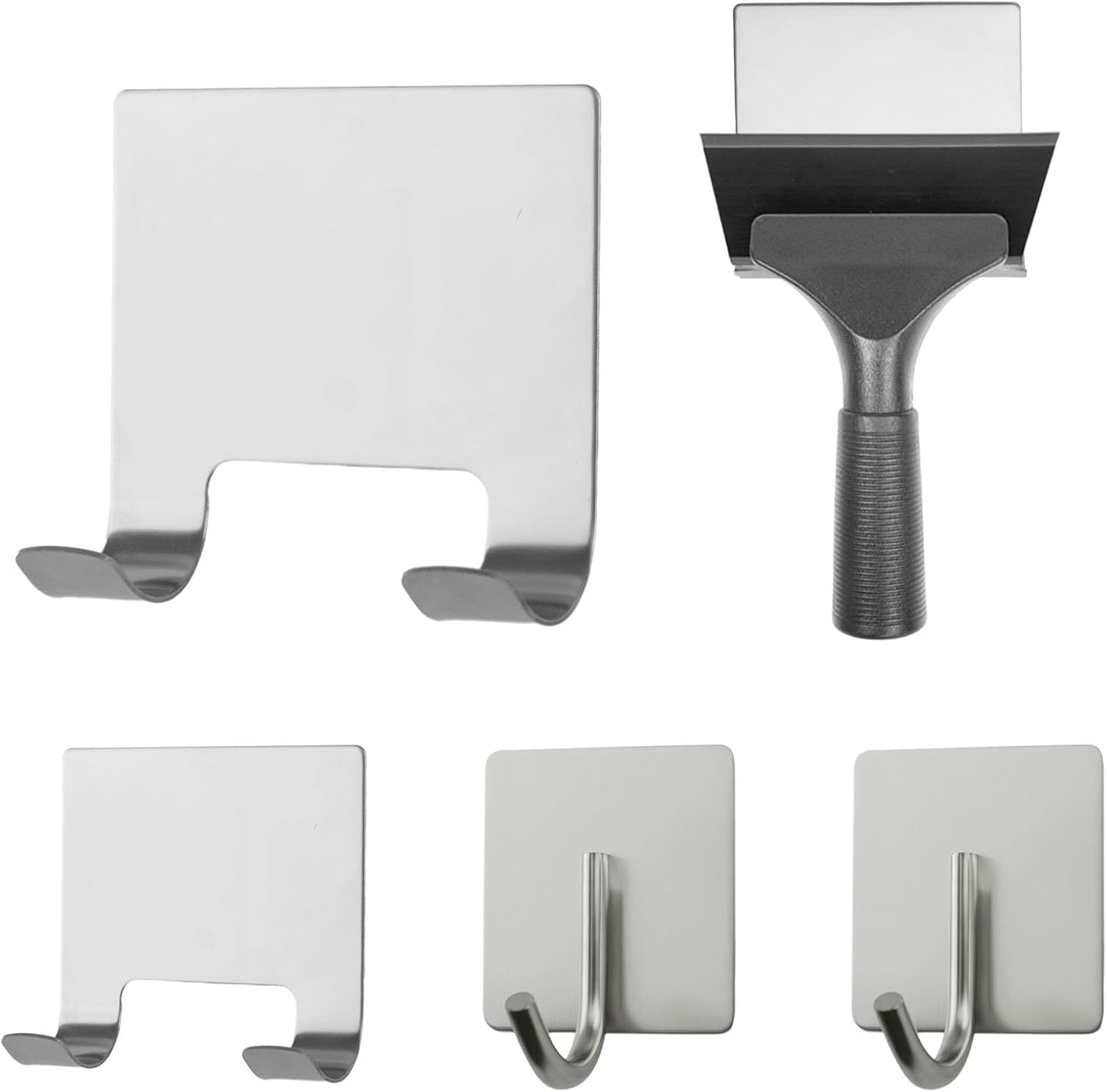 MOROBOR 4 Pcs Shower Squeegee Adhesive Hook, All-Purpose Scraper Holders Towel Hooks Stainless Steel Waterproof Storage Hook Bath Accessories for Kitchen & Bathroom（Black）