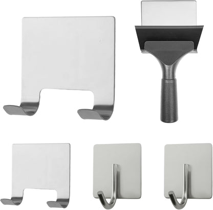 MOROBOR 4 Pcs Shower Squeegee Adhesive Hook, All-Purpose Scraper Holders Towel Hooks Stainless Steel Waterproof Storage Hook Bath Accessories for Kitchen & Bathroom（Black）