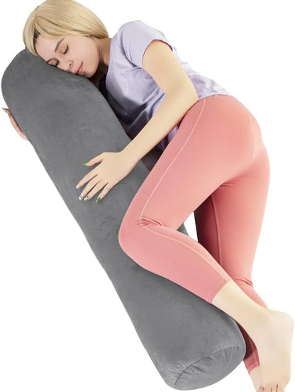1 MIDDLE ONE Body Pillow for Adults, Bolster Pillow with Removable Velvet Cover, Long Round Cervical Roll Pillow, 35 x 7.87 Inches, Blue