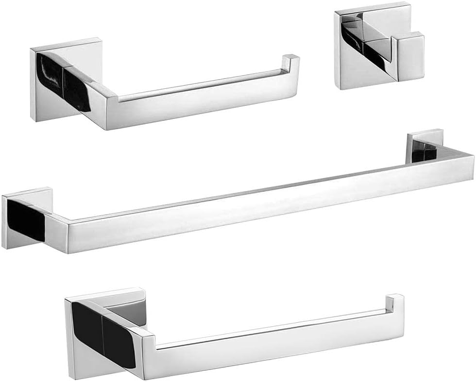 TURS Bathroom Hardware Set Black 4-Piece Towel Bar Set Include 24 Inch Towel Bar Hand Towel Holder Towel Hook Toilet Paper Holder with Shelf Wall Mounted Stainless Steel Bathroom Accessories Set