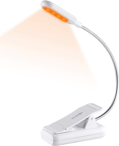 VAVOFO Rechargeable Book Light, Blue Light Blocking, Amber 1600K Clip On Reading Light, Eye Care 7 LEDs Kids Book Light for Reading in Bed with Power Indicator for Bookworms (Neon Orange)