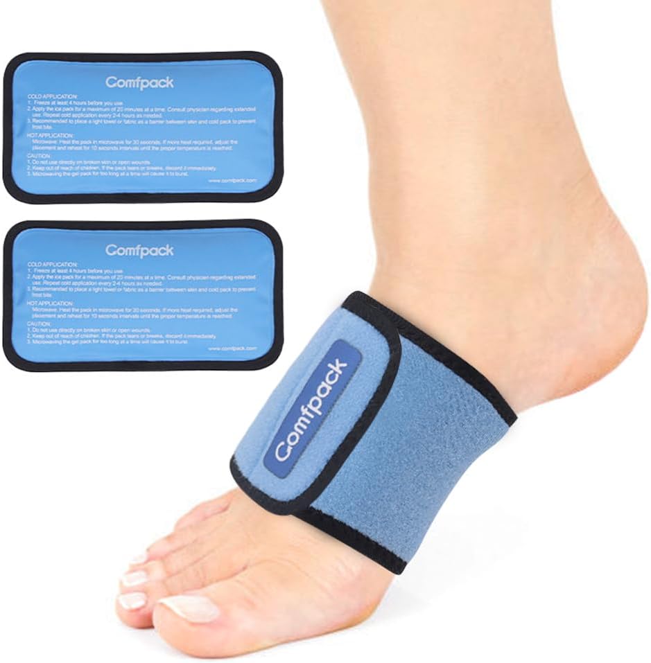 Comfpack Cold Therapy Wrap with 2 Packs for Pain Relief, Reusable Gel Ice Packs for Foot Plantar, Wrist, Ankle, Great for Sprains, Muscle Pain, Bruises, Injuries | Hot and Cold Ice Packs for Foot Plantar, Wrist, Ankle, Great for Sprains, Muscle Pain,